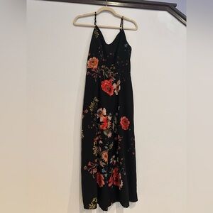 Allison Joy Black Cropped Jumpsuit with Floral Design